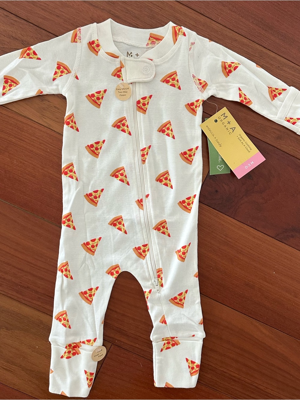 M+A Organic White Pizza-Print Baby One-Piece